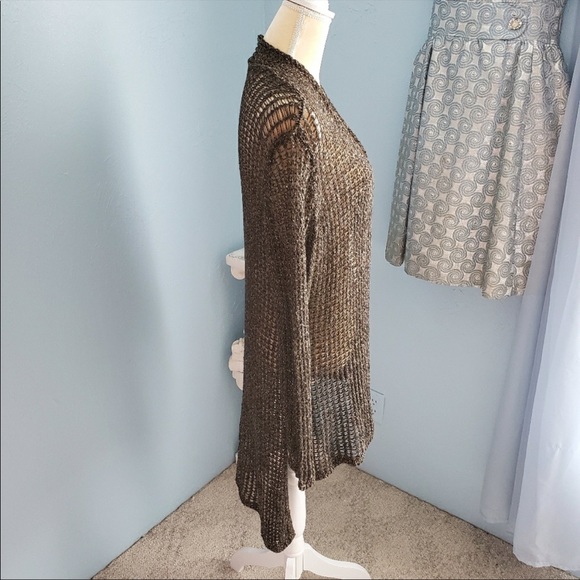 Eileen Fisher Brown Metallic Open Front Cardigan - Picture 3 of 8